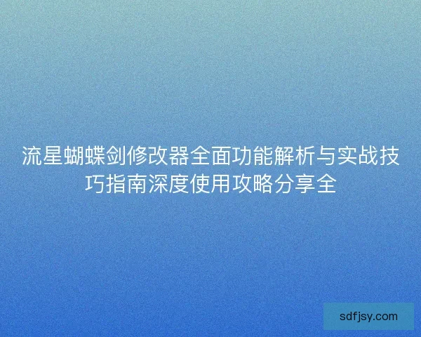 流星蝴蝶剑修改器全面功能解析与实战技巧指南深度使用攻略分享全